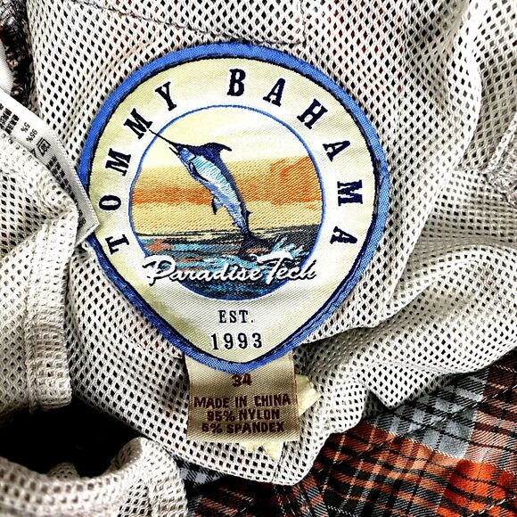 Tommy Bahama Paradise Tech Men's Shorts Size 34 Nylon Orange White Gray Fishing - Picture 3 of 16